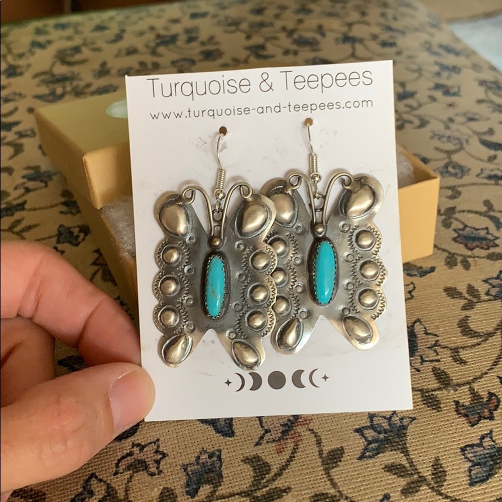 NWT Handmade Turquoise Butterfly Earrings